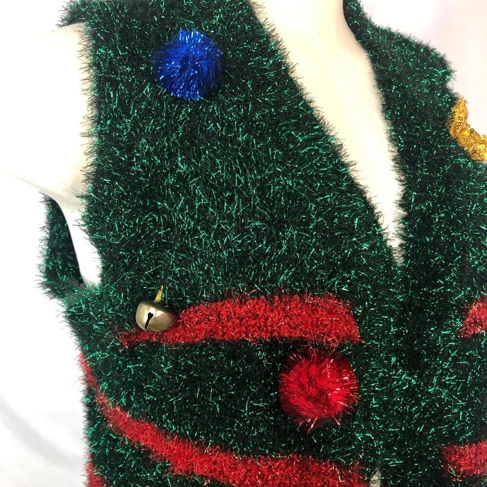 Blizzard Day Christmas Holiday Long Vest Sparkly Metallic Turf Like Texture 🎄 - Picture 3 of 9